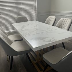 63” Dining Table - Marble, White, Gold! Seats 6 PPL! 