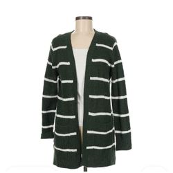 Pinque Green and White Striped Open-Front Cardigan 