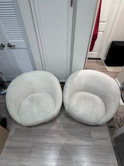 Pair of Target Cream Bouclé Swivel Barrel Chairs – 35”