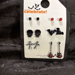 6 Pair Goth Halloween Earrings