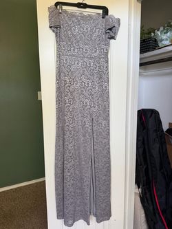 Silver Lace Off-the-Shoulder Dress