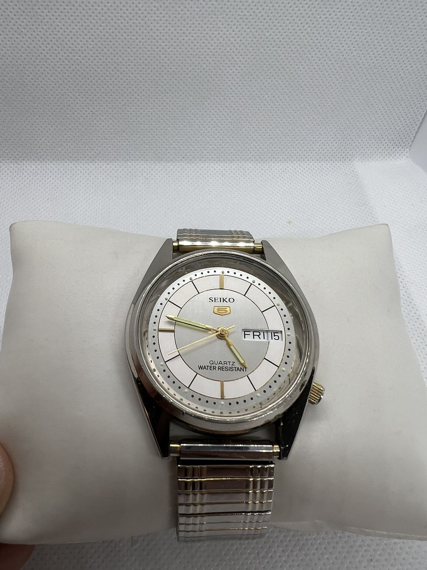 🌚🌝Superb Rare Unique Vintage Seiko 5 Men’s Watch Beige Date/Date Window 80s🌝🌚