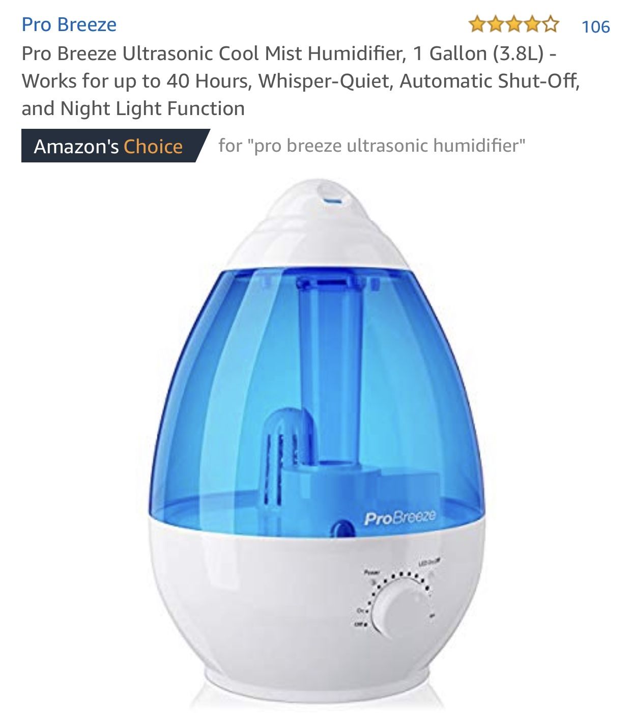 Pro Breeze Ultrasonic Cool Mist Humidifier