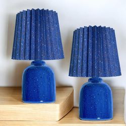 Set of 2 Mini Printed Ceramic Base Table Lamps with Printed Pleated Shades