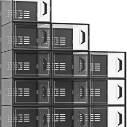 SEE SPRING Shoe Storage Boxes Size 11, Stackable Plastic Space Saving Shoe Containers for Entryway, Under Bed, 12 Pack, XL, Black