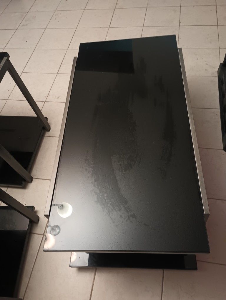 Coffee Table Two End Tables (Black Glass)