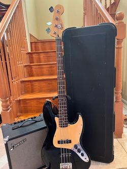 Squier Affinity Jazz Bass w/ Donner 30 Watt Bass Amp, Hardshell Case