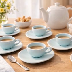 Nigella Lawson 2003 Living Kitchen Duck Robin Egg Blue Cups & Saucers Set of 5