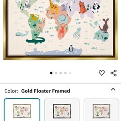 Educational World Map Native Animals Wildlife Chart Floating Framed Wall Art, Design