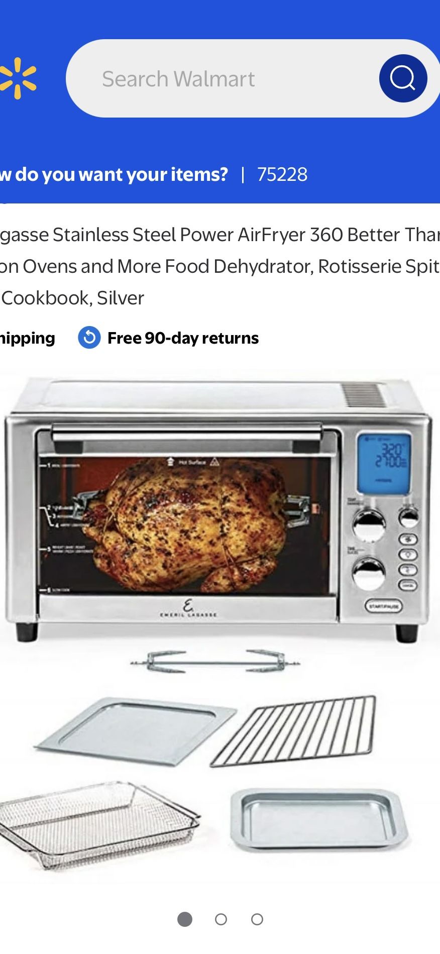 Emeril Lagasse Stainless Steel Power AirFryer 360 Better Than Convection Ovens and More Food Dehydrator, Rotisserie Spit, Pizza Function Cookbook, Sil