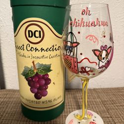 DCI Hand-Painted Wine Glass with Chihuahua Design