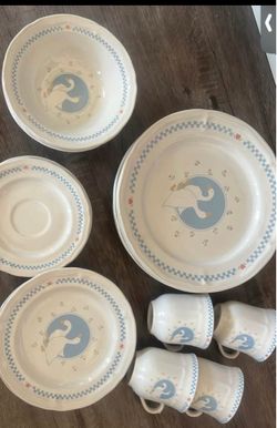 Vtg Stoneware Moonlight Goose Geese Cottagecore Country 90's Farm