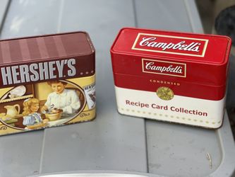 2 recipe Metal card boxes with recipees. Hershey’s and Campbells