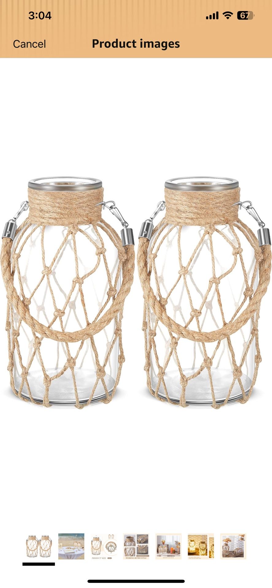Set of 2 Rope Net Dry Flower Glass Vase 7.9 x 4 Inches Wicker Farmhouse Vase Coastal Decor for Wedding Tables Home Rustic Hanging Mason Jar Rope Wrapp