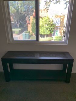 Dark Wood Console Table with Glass Top