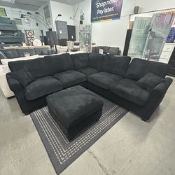 Sofa sectional with ottoman in black corduroy