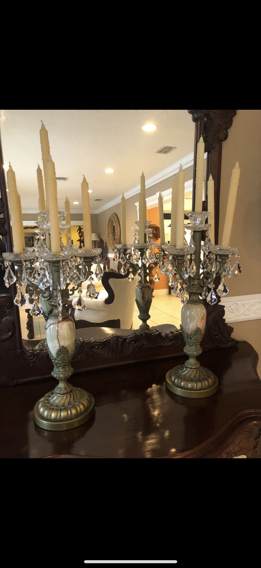 Vintage El Dorado Furniture Bronze/ Ónix Candelabras Set