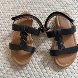 Kids girls Black wonder nation leather sandals with braided straps size 8 #summer #comfort