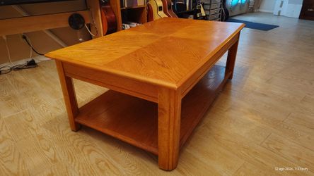 Oak Center Coffee Table with wheels.