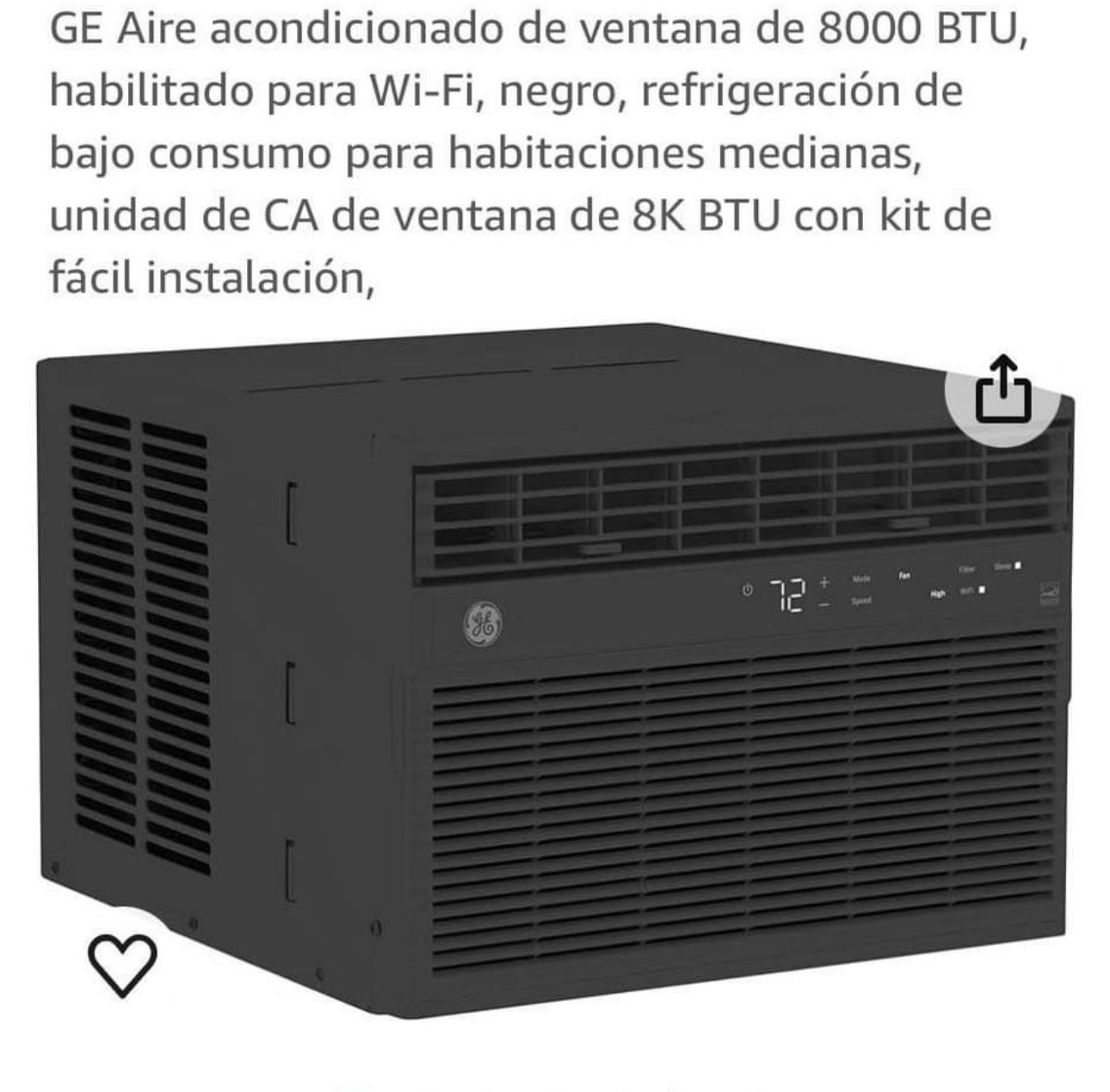 Aire Acondicionado GE Aire acondicionado de ventana de 8000 BTU, habilitado para Wi-Fi, negro, refrigeración de bajo consumo para habitaciones mediana