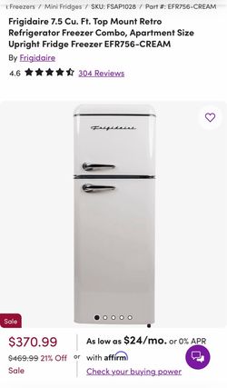 Frigidaire 7.5 Cu. Ft. Top Mount Retro Refrigerator Freezer Combo, Apartment Size Upright Fridge Freezer EFR756-CREAM