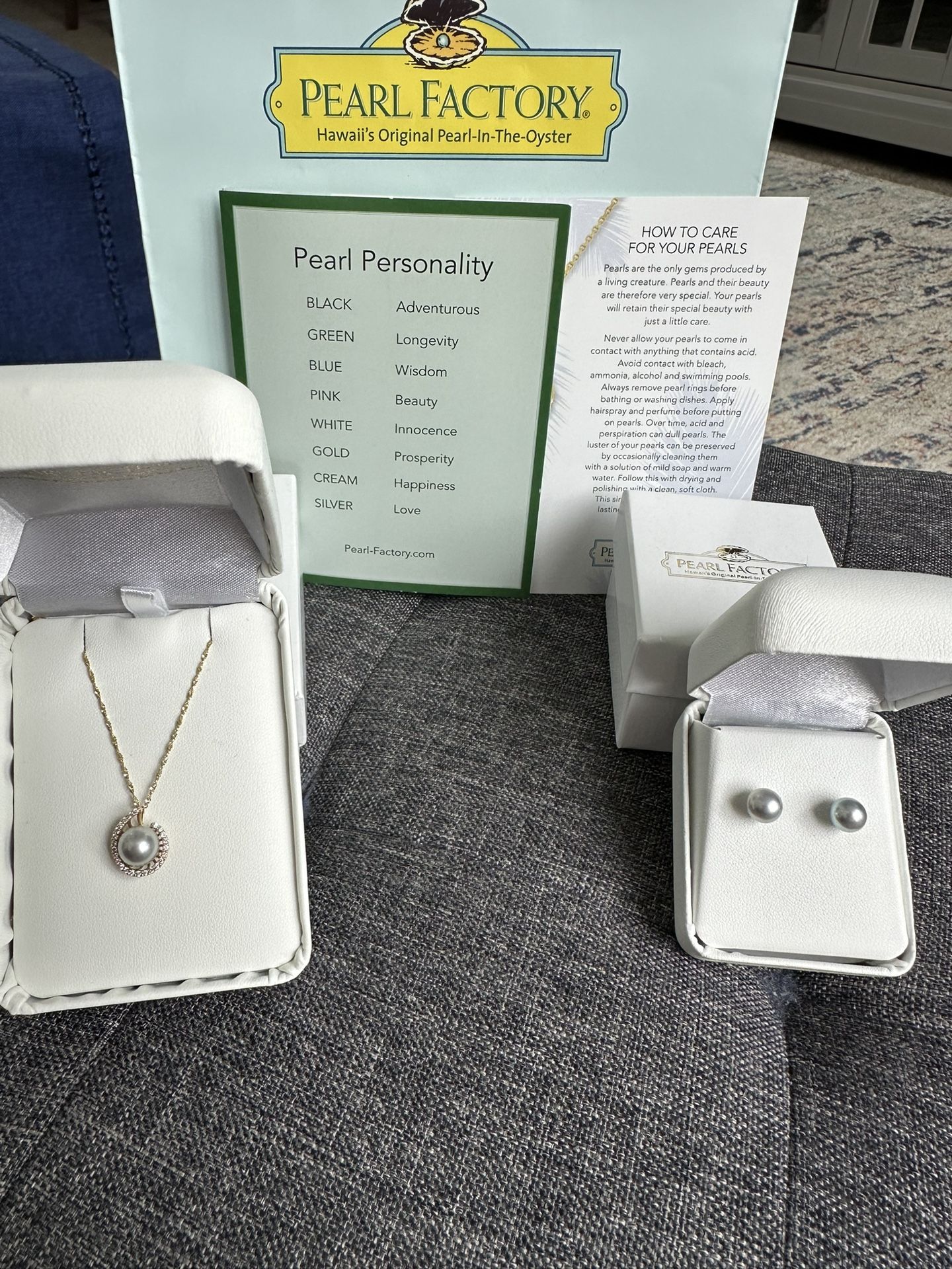 Akoya Pearl 14k Yellow Gold Necklace with rare Silver Pearl and Matching Earrings