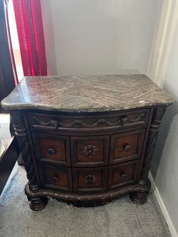 Dark Brown Nightstand with Marble Top