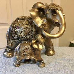 Gold Tone Resin Mother and Baby Elephant