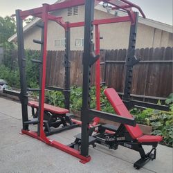PowerLift USA Gym Double Sided squat Rack And 2 Adjustable Weight Benches