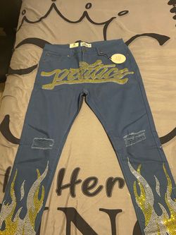 Politics Blue Rhinestone Flame Jeans Size 36