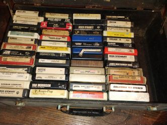 A old school 8-track cassettes in suitcase 70