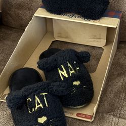 Black Cat Nap Slippers with Matching Cat Eye Mask -  Brand New  (Size Small)  