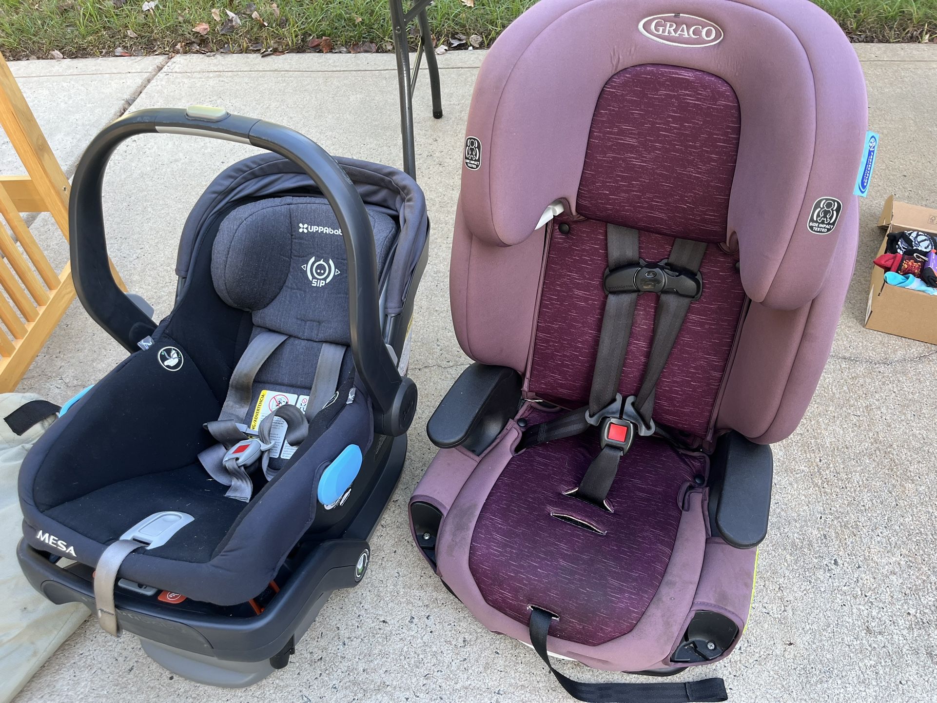 Two car seats one infant one booster all in great shape still within an expiration period