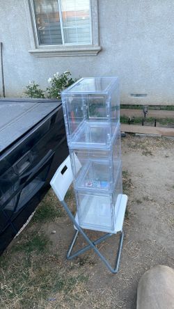 Three clear heart, plastic shoe display cases. $30 take all three.