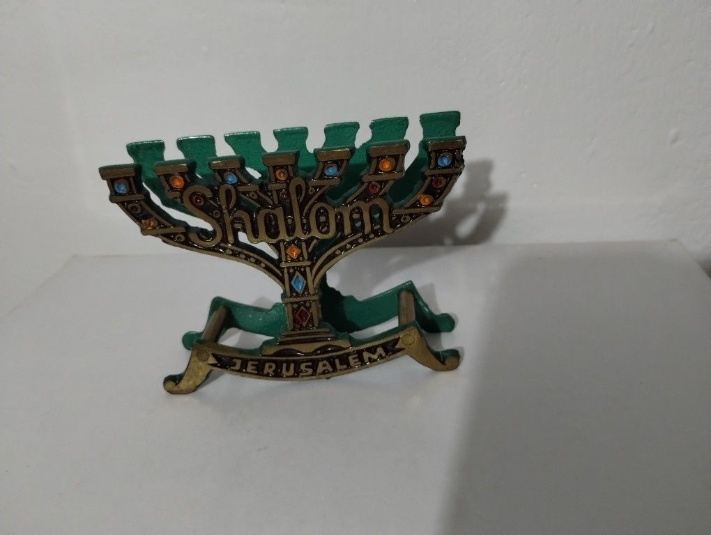 BRASS ENAMEL JUDAICA LETTER HOLDER 4.5"×3.5"×1.4"
