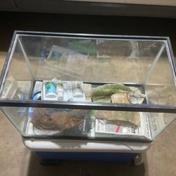 Fish tank with some decoration rocks and more