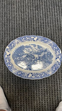 Blue and White Transferware Oval Serving Platter