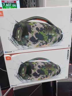 Jbl  boombox 4. Portable  Bluetooth speaker.  Brand new.  Blue camouflage  and black in stock.