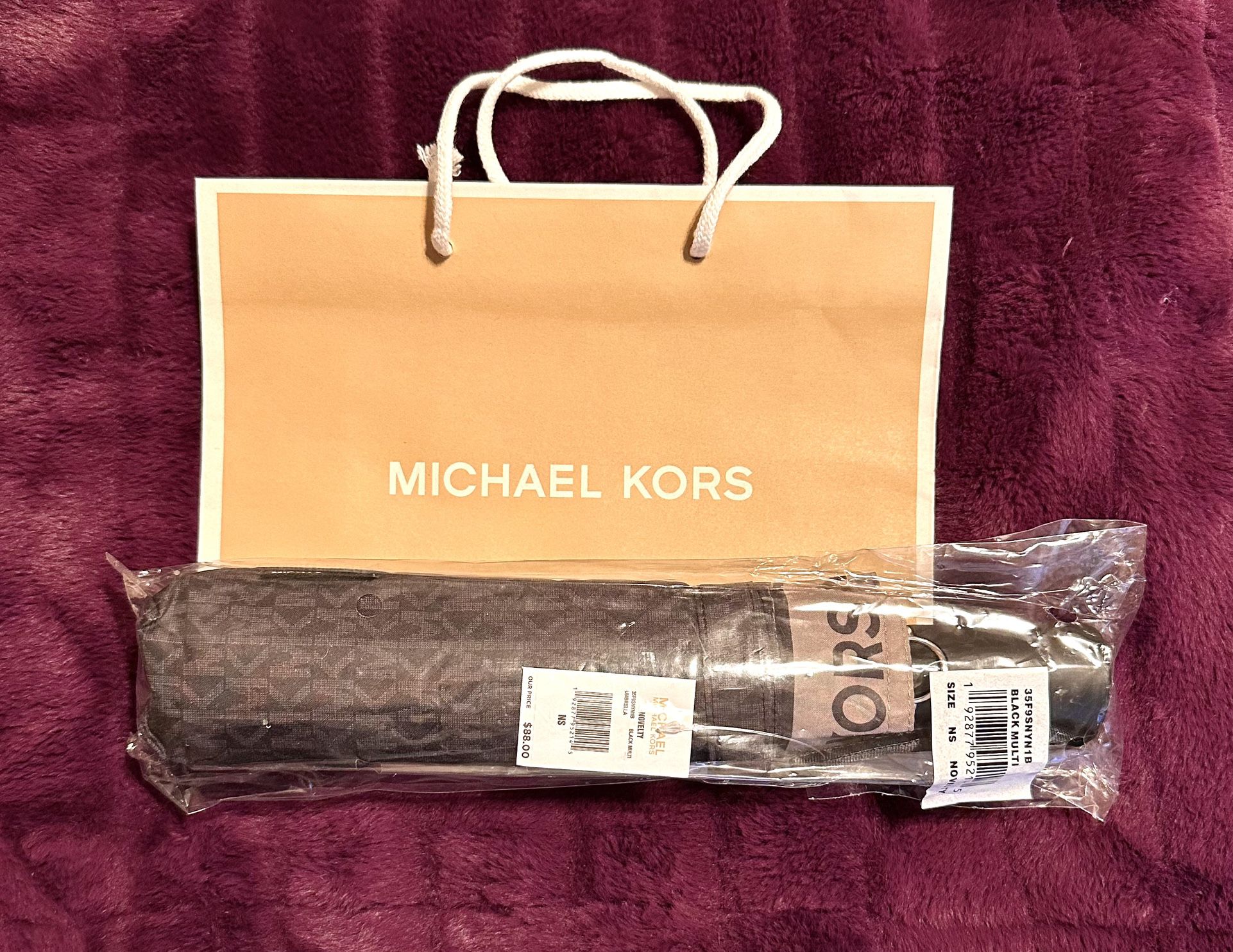Brand New $88 Michael Kors Black Multi Color umbrella With a Tag