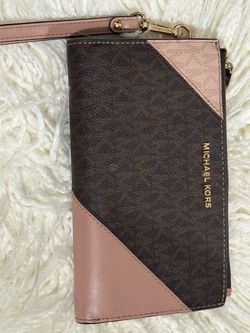 Michael Kors MK Signature Wristlet Wallet – Brown & Pink