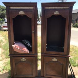 Free Free Two Wood Cabinet With Glass Shelves Free