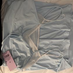 New Wild Fable Medium Light Blue And White Silky Dress