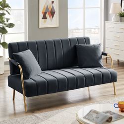 Modern and Comfortable Dark Grey Australian Cashmere Fabric Sofa with Loveseat 60.63″×26.18″×33.46″
