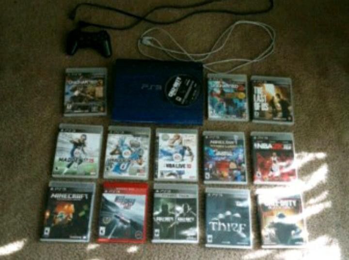 Jailbroken PS3, one controller w/ charger and 13 games