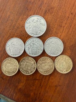 World Coin, Spain Pesetas Coins - 8 Total Coins - 1, 5 & 25 Pesetas Coin Lot - Spain Coins