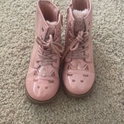 Girls Pink Rain Fur Boots
