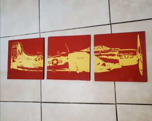 US Navy A-1 Skyraider Triptych Wood Wall Art