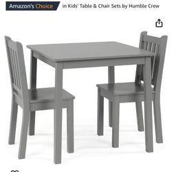 Humble Crew, Grey Kids Wood Table and 2 Chairs Set, Square 
