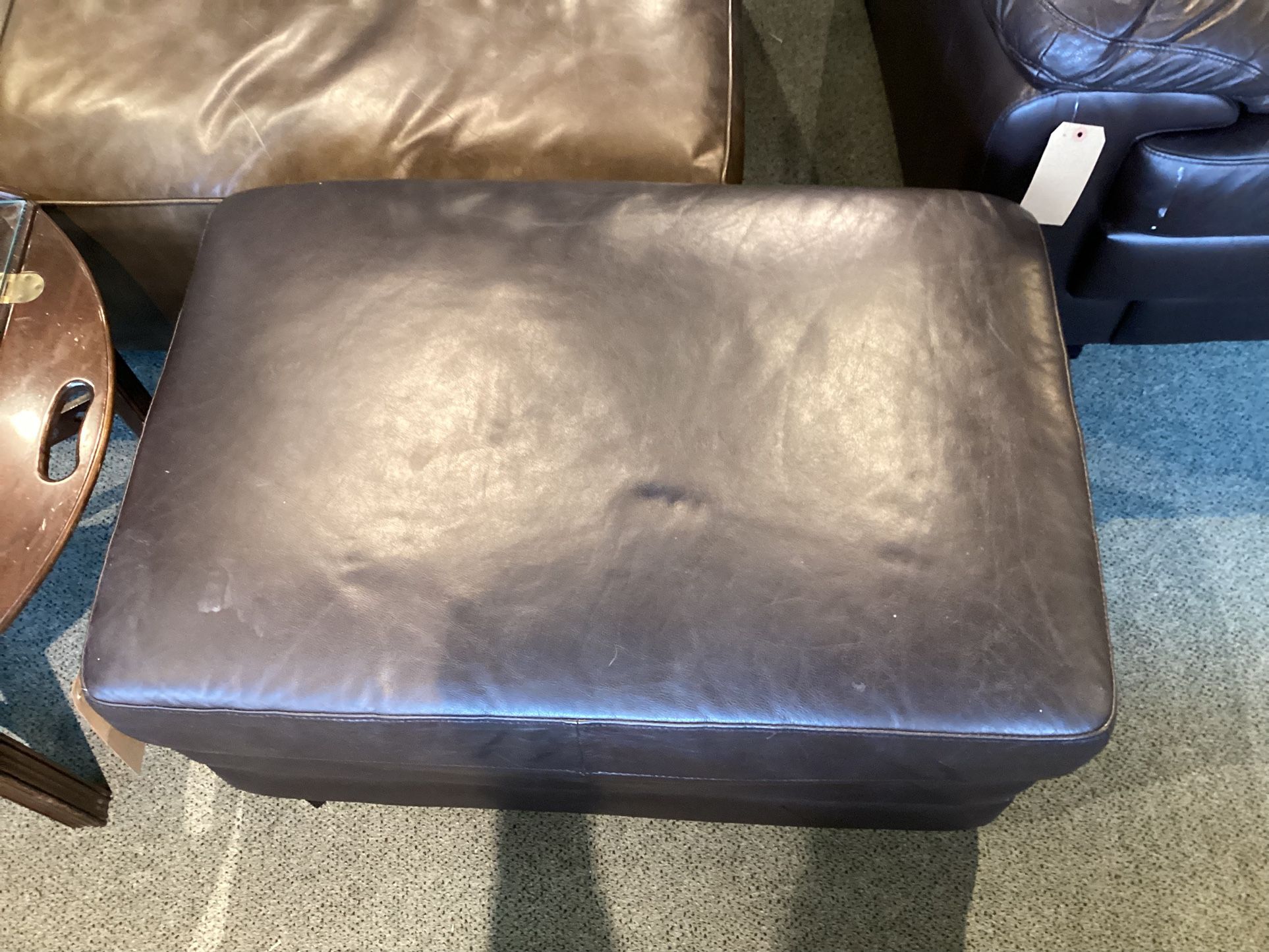 Chocolate Brown Leather Ottoman As Is ( Wear & Tear) SKU DY8PP2