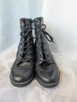 VTG Y2K Grunge Black Combat Boots | Cyber Goth Punk Ankle Booties Side Zip Lug Sole